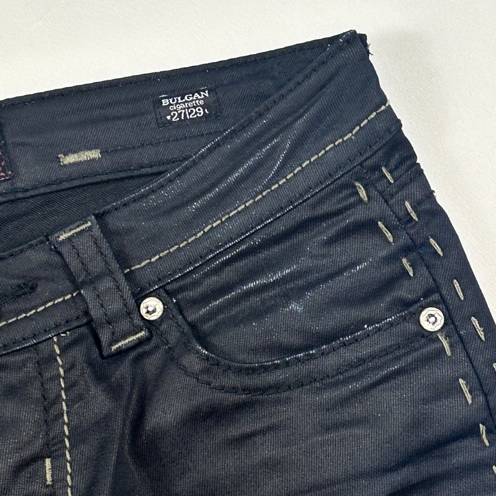 MEK Denim Bulgan Cigarette Jeans Womens 27/29 Slim Black Coated Low Rise Y2K - Picture 8 of 14